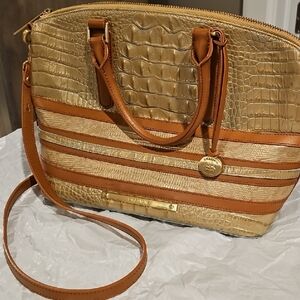 Brahmin Gold and Tan Croc-Embossed Shoulder Bag